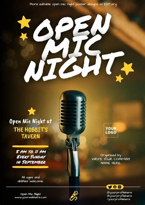 Open mic party flyer design. Click to customize. Poster template