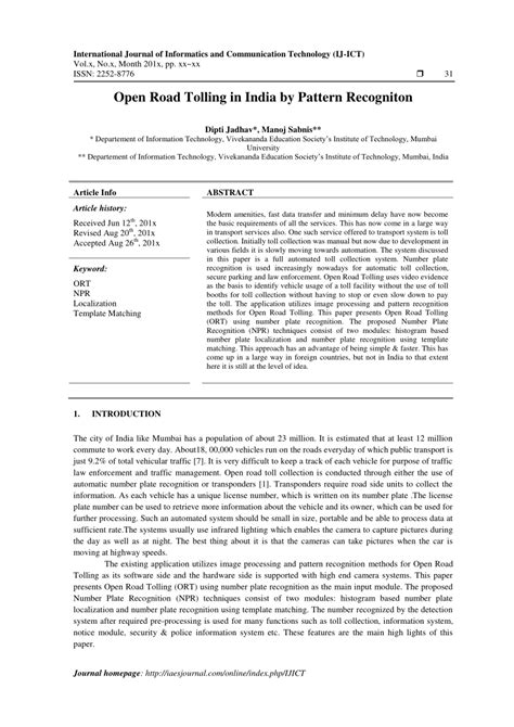 Open road tolling in India by pattern recognition - ResearchGate