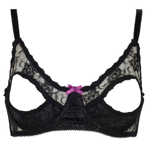 Sexy Women's Leather Sheer Lace Open Cup Bras Underwire Wire-free Shelf Bra  Tops
