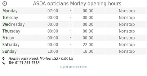 Opening Hours for Asda in Morley Opening Times Nearby