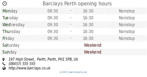 Opening Hours for Barclays Bank in Perth Opening Times Nearby