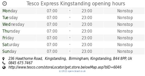 Opening Hours for Tesco in Kingstanding, 236 Hawthorn Rd