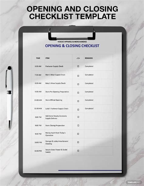 Opening and Closing Checklist Template in Pages, Word, PDF, Google Docs