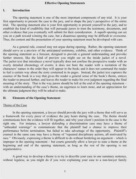 Opening statement examples injury report