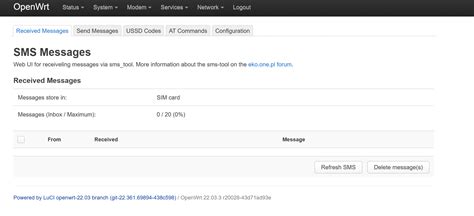 Openwrt receive sms.  Download the sms-tool package and install manualy (For old...