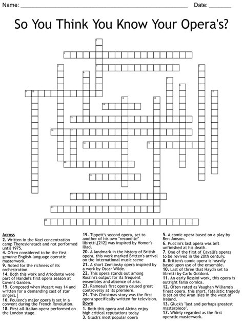 The Crossword Solver found 30 answers to "opera by giuseppe verdi (3,6)", 9 letters crossword clue. The Crossword Solver finds answers to classic crosswords and cryptic crossword puzzles. Enter the length or pattern for better results. Click the answer to find similar crossword clues . Enter a Crossword Clue. A clue is required. Sort by Length..