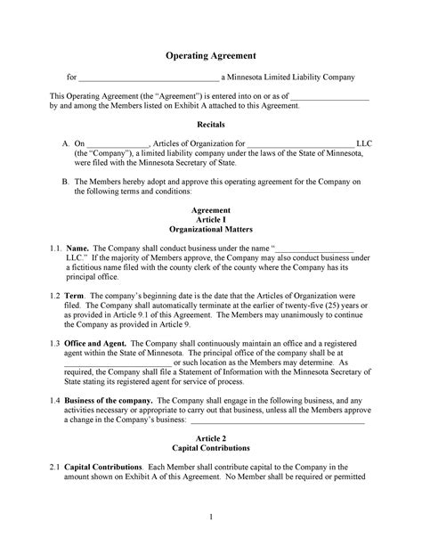 Operating Agreement Template For Corporation Gallery in 2020