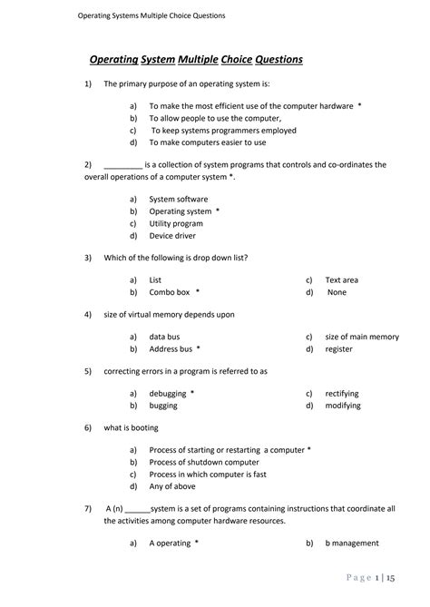Operating System Multiple Choice Questions With Answers