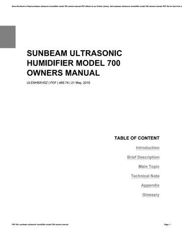 Operation manual for the sunbeam 700 humidifier. - Alpidischen gebirgsbildungs-phasen in den ostalpen und westkarpaten..