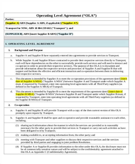 Operational Level Agreement Template Free PRINTABLE TEMPLATES
