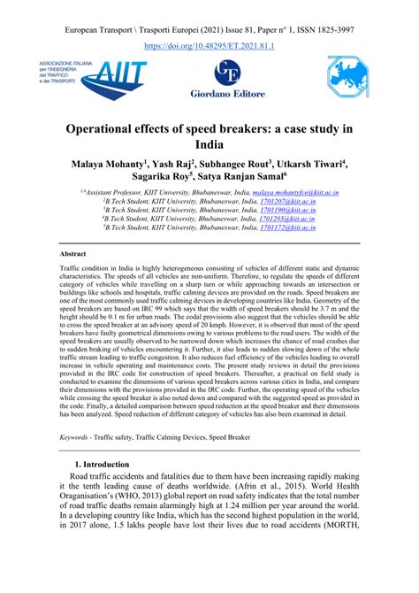 Operational effects of speed breakers: a case study in India