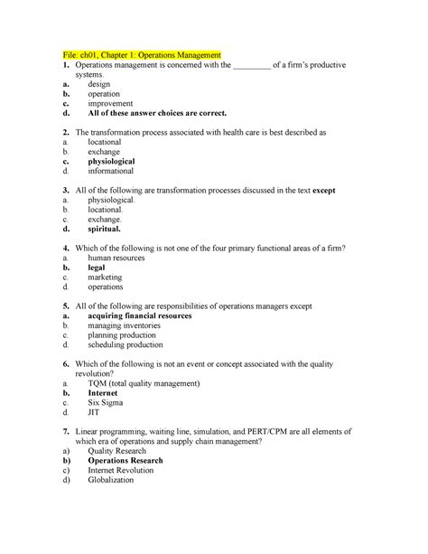 Operations Management Questions And Answers
