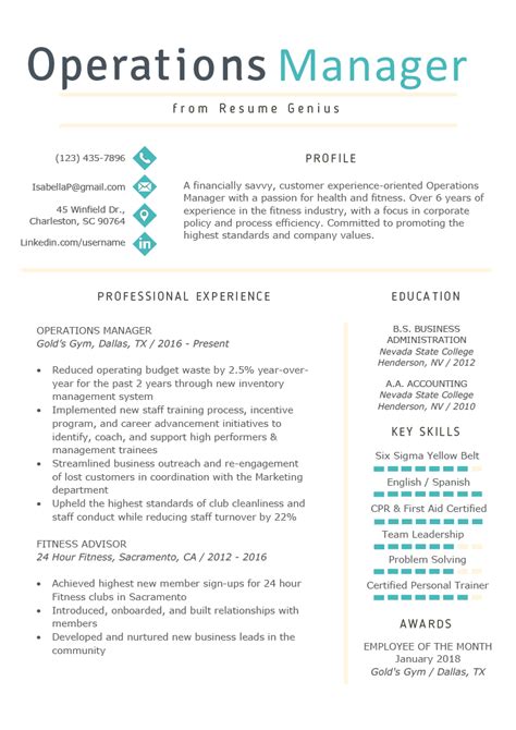 Operations Manager Resume Sample & Writing Guide …