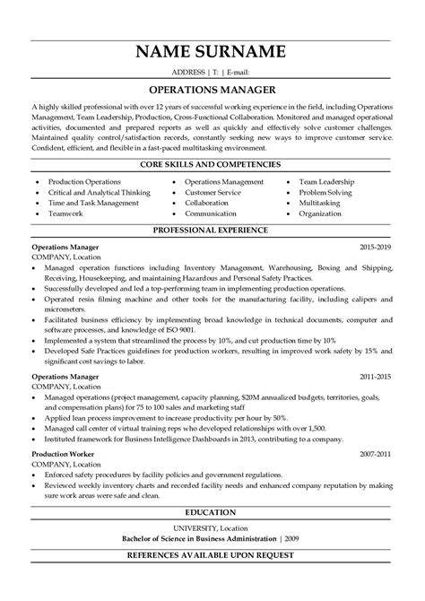 Operations Manager Resume Sample in 2020 Operations management