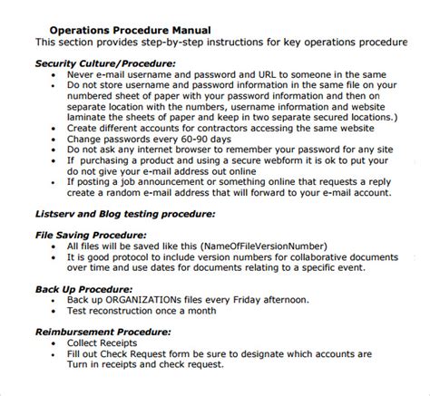 Operations Manual Sample Master of Template Document
