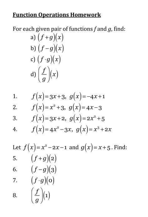 Operations On Functions Worksheet Function Operations —