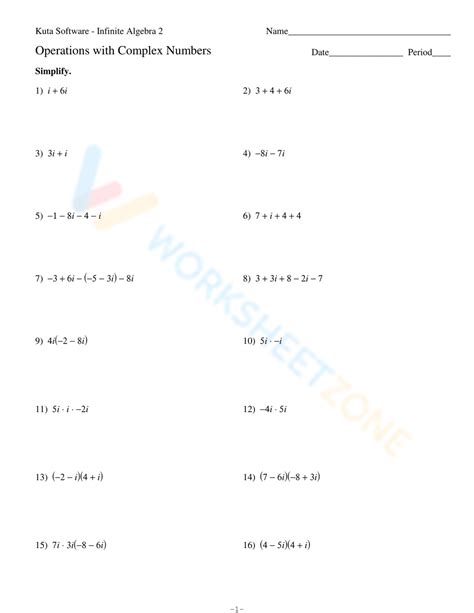 Operations With Complex Numbers Worksheet
