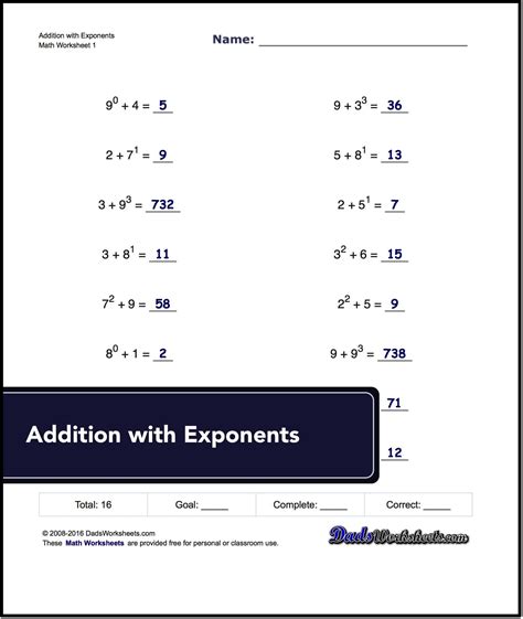 Operations With Exponents Worksheet