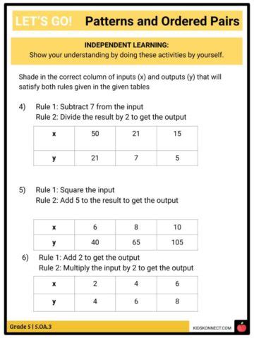 Operations and Algebraic Thinking Patterns and Ordered Pairs CCSS 5.OA.3