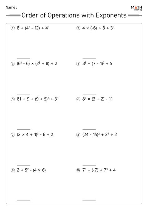 Operations with Exponents Worksheets Pinterest