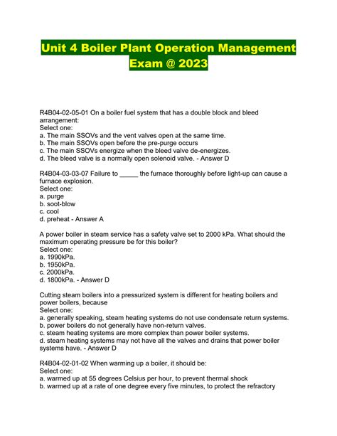 Operator Class Study Boiler Guide 4th Exam