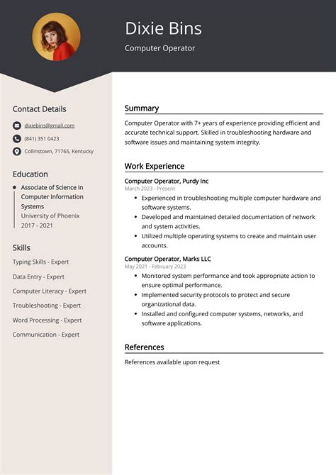Operator Scannable Resume Template Sample for Computer Engineer