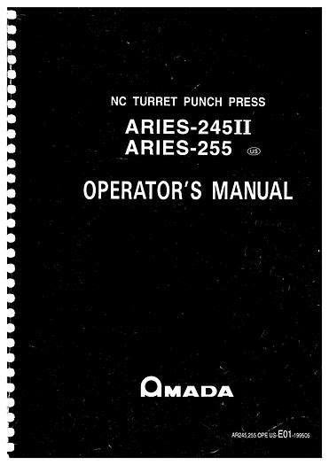 Operators manual for amada aries 245. - Raggio di sole manuale mixmaster 1 8b.