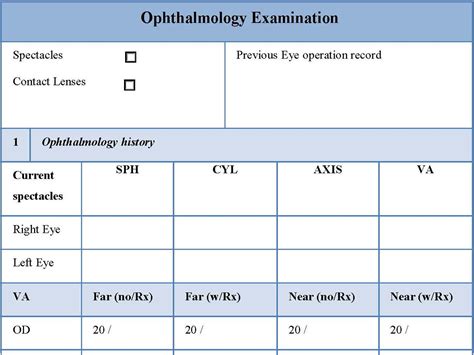 Ophthalmology Examination Form Editable PDF Forms