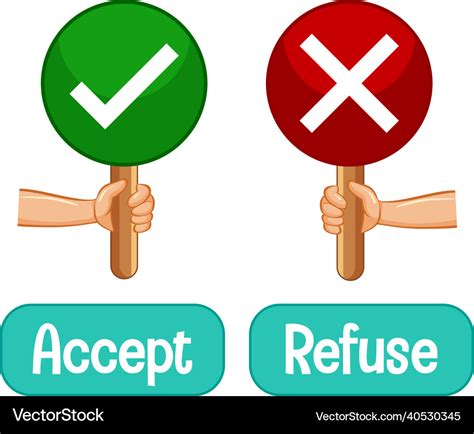 Opposite words with accept and refuse Royalty Free Vector