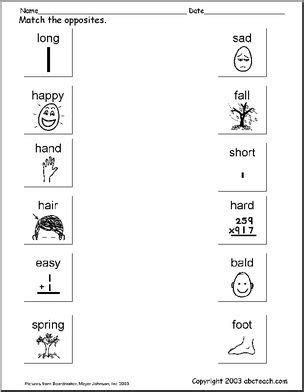 Opposites 2 Matching I Abcteach Com Abcteach