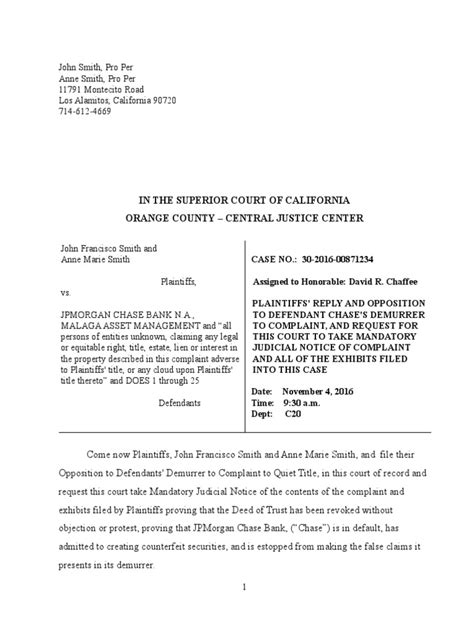 Opposition to Demurrersample Foreclosure Demurrer