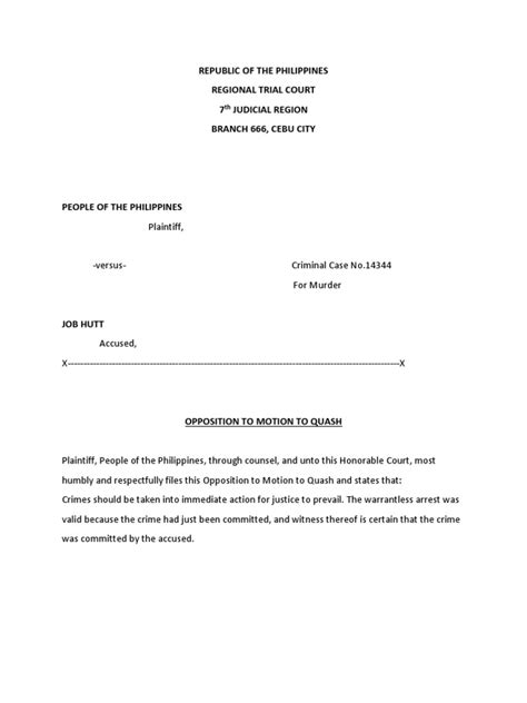 Opposition to Motion to Quash Arrest Search Warrant