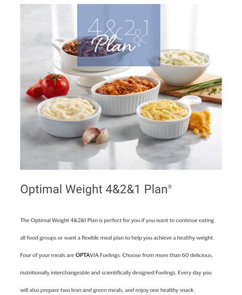 Apr 4, 2023 · 4/4/2023 1:09 PM. The Optimal Weight 4 & 2 & 1 Plan provides approximately 1100-1300 calories and 100 grams of carbohydrate per day, depending on personal choices. Optimal Weight 4 & 2 & 1 Plan®. 