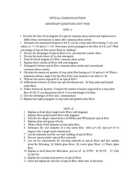 Optical Communication Questions