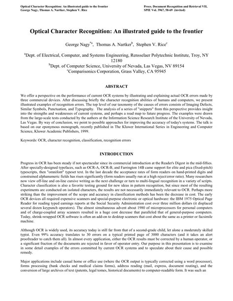 Read Optical Character Recognition An Illustrated Guide To The Frontier By Stephen Rice
