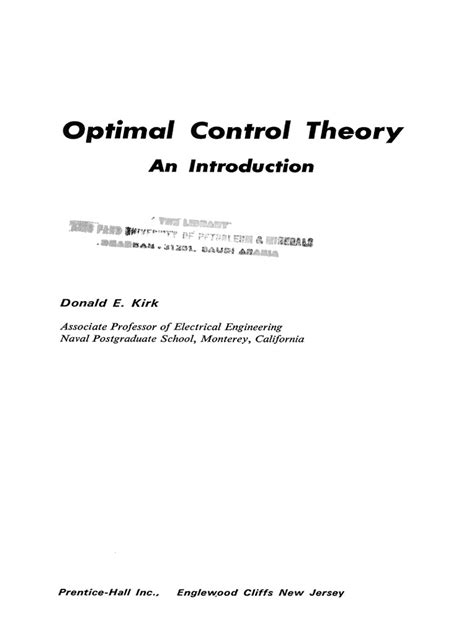 Optimal Control Theory An Introduction Pdf