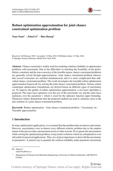Optimal Robust Optimization Approximation For Chance Constrained Optimization Problem Sciencedirect