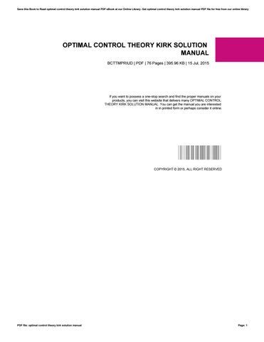 Optimal control theory kirk solution manual. - Colima colonial: a través de sus testamentos y archivos..