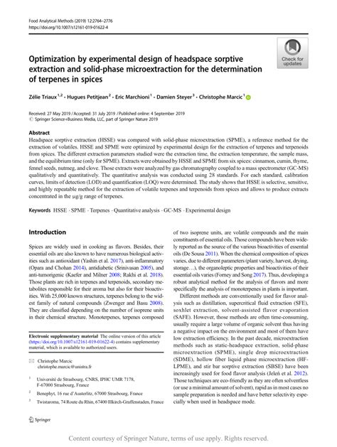 Optimization by experimental design of headspace sorptive