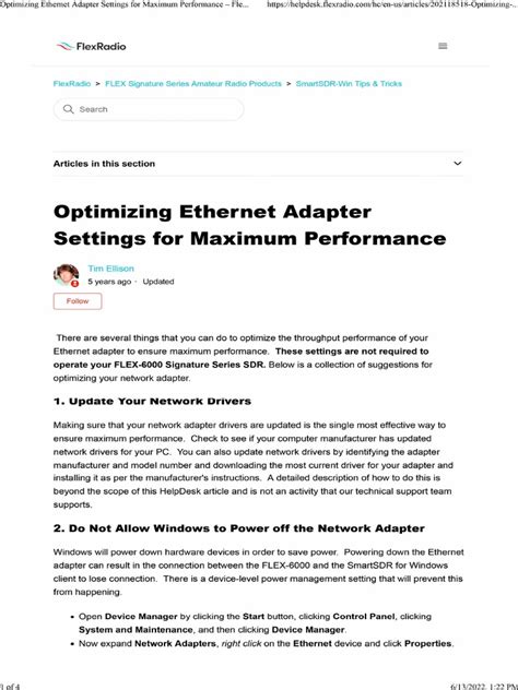 Optimizing ethernet adapter settings for maximum performance.  Different factors may ...