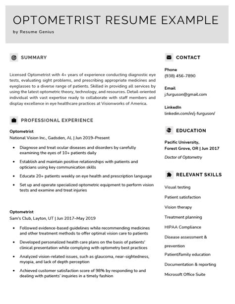 Optometrist CV Examples & Templates VisualCV