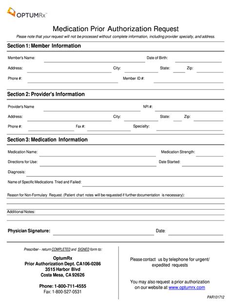 OptumRx Medication Prior Authorization Request 2012 Fill and Sign
