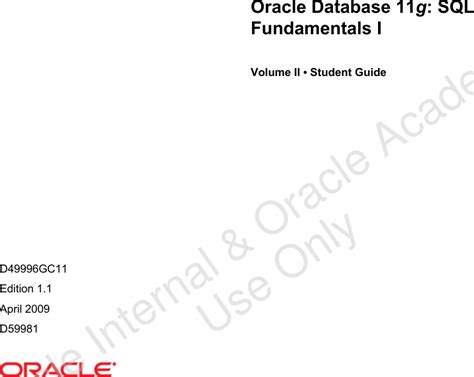 Oracle database 11g sql fundamentals i student guide volume. - Cram session in goniometry and manual muscle testing a handbook.