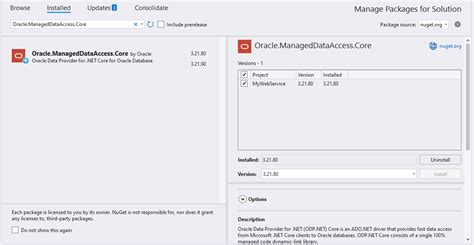 Oracle manageddataaccess documentation.  If you are using Windows Installer: Follow the Oracle...