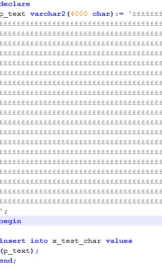 Oracle not able to insert data into varchar2(4000 char) column