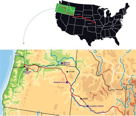 Oregon National Historic Trail Topographical Map A color, topographical map of the entire Oregon NHT is available as a pdf file (2.36mb). Because the over 2,000 mile long trail covers parts of seven states, this map measures approximately 50" x 10".. 