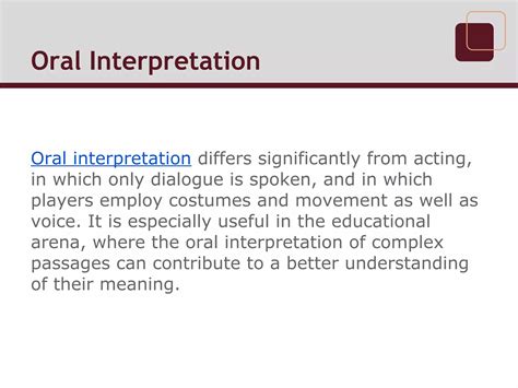 Oral interp pieces.  There are many forms of group oral interpretation.  M...