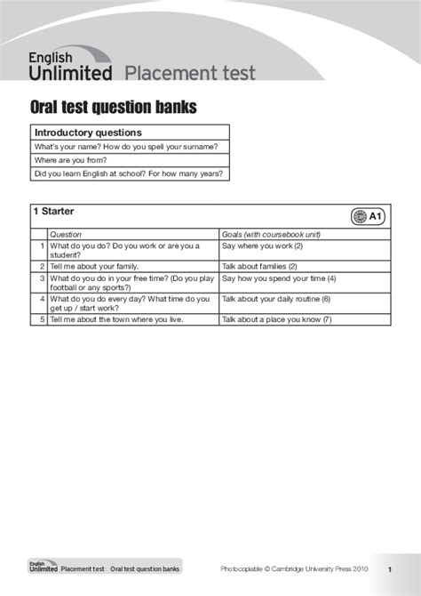 Oral placement test cambridge pdf.  The students&rsquo; Oral Placement Test results should be ...