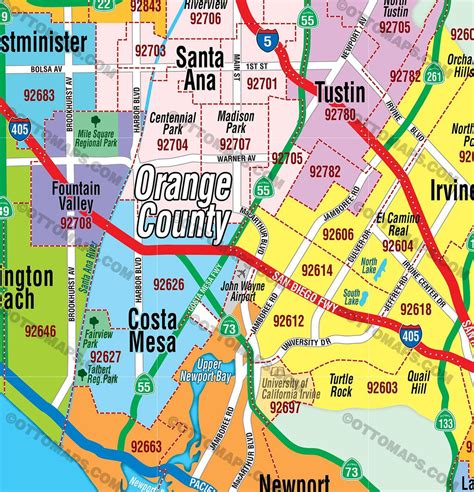 Orange County, CA Zip Codes - Orange Zip Code Boundary Map