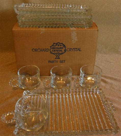 Orchard Crystal Set/4 Snack Party Set Trays Cups Hob …